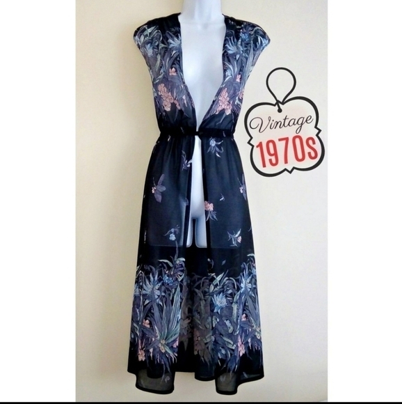 Vintage Tops - Vintage Carnaby Street London 1970s Irvine Sellars‎ Sheer Duster Robe Kimono